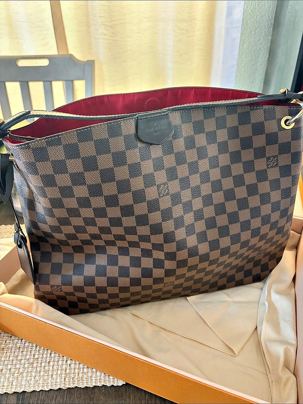 Louis Vuitton Graceful MM Damier Ebene Shoulder Bag Brown & Black